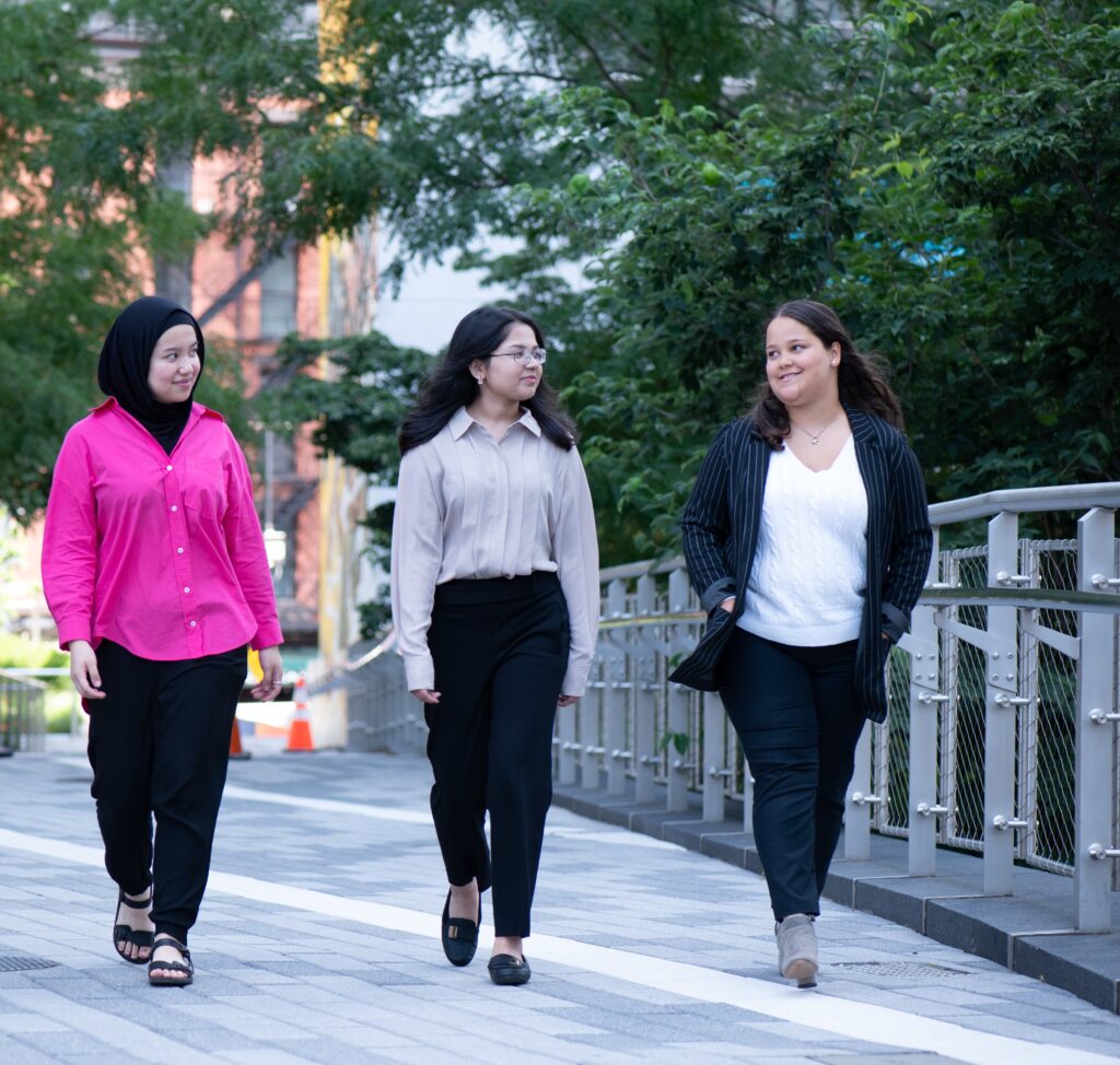 Students from the annual report walking outside. 