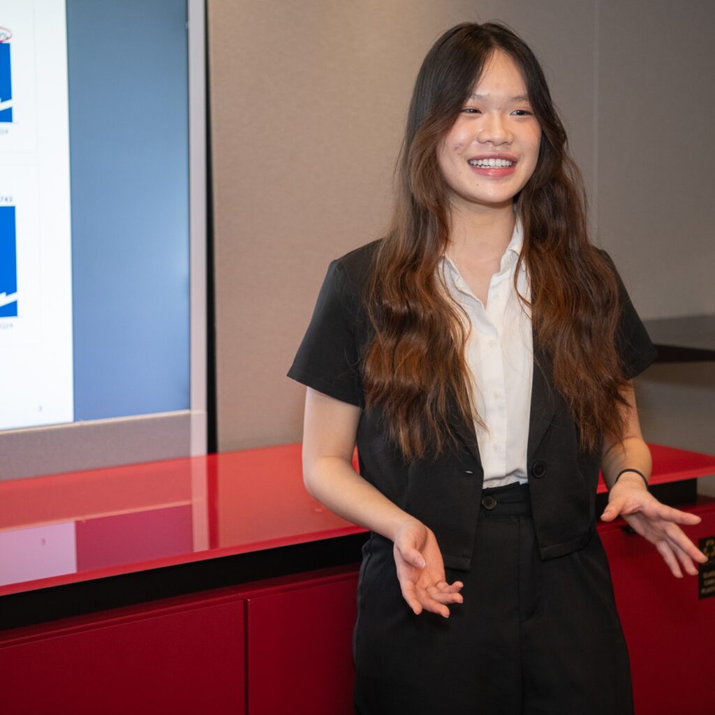 A student gives a presentation