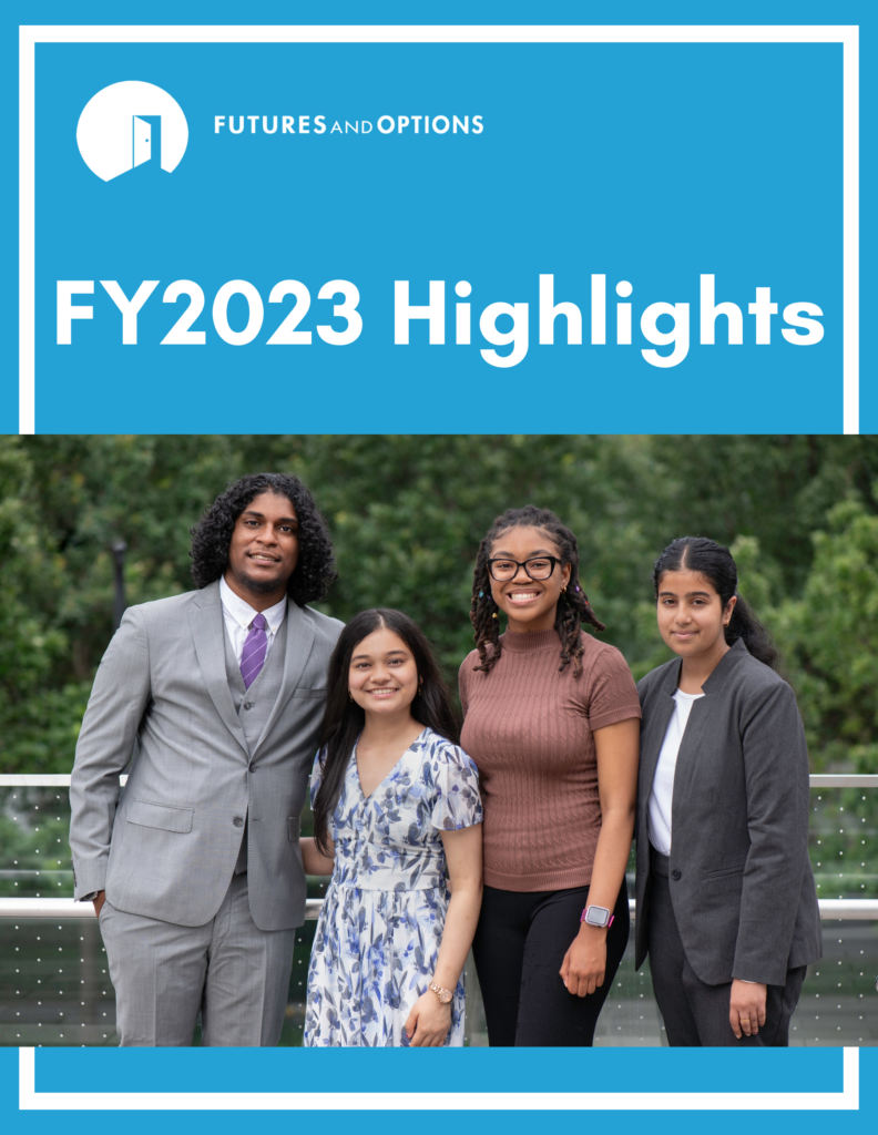 FY23 Annual Report picture of four students smiling